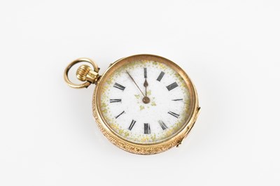 Lot 3000 - A 14k lady's fob watch with white enamel dial...