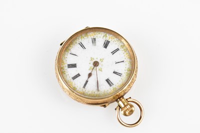 Lot 3000 - A 14k lady's fob watch with white enamel dial...