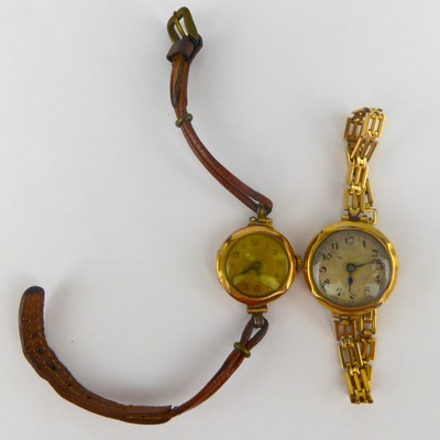 Lot 1174 - Two ladies' 9ct gold crown wind wristwatches,...