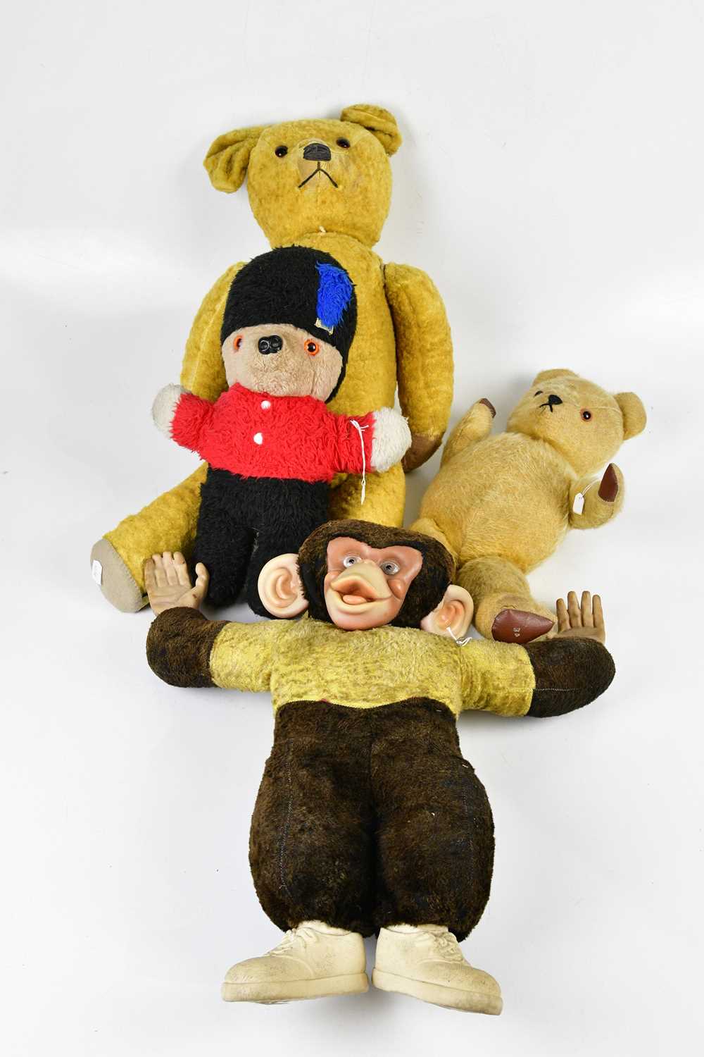 Lot 4706 - Two vintage plush teddy bears, length of...