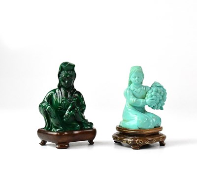 Lot 664 - A Chinese carved turquoise kneeling figure of...