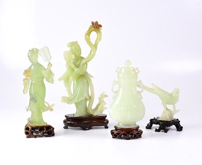 Lot 667 - Four Chinese carvings, all with wooden stands,...