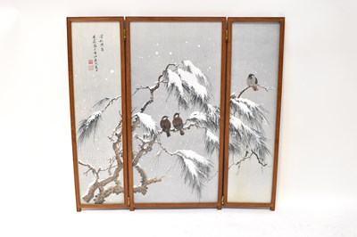 Lot 672 - A 20th century Japanese triptych, Winter scene...