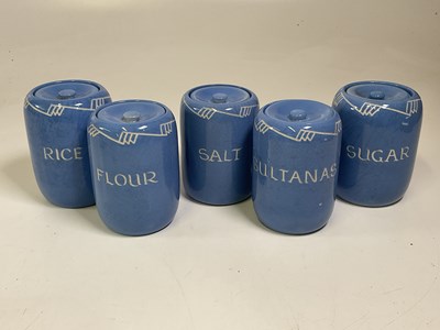 Lot 180 - Five Langley pottery canisters, height 16cm.