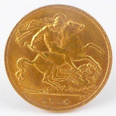 Lot 947 - A George V half sovereign 1914, George and...