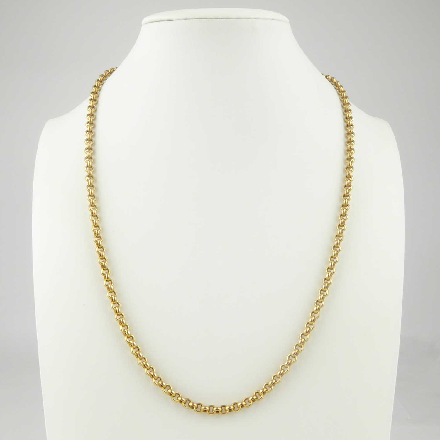 Lot 1099 - A 9ct gold belcher link necklace with ring...