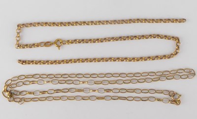 Lot 1090 - Two 9ct gold necklaces, one with dainty...