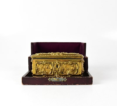 Lot 153 - A Victorian gilt brass jewellery casket...