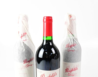 Lot 186 - RED WINE; three bottles of Penfolds Grange...