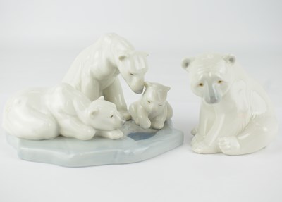 Lot 612 - LLADRÓ; two porcelain Polar bear figures, one...