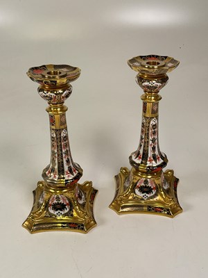 Lot 210 - Royal Crown Derby pair of candlesticks