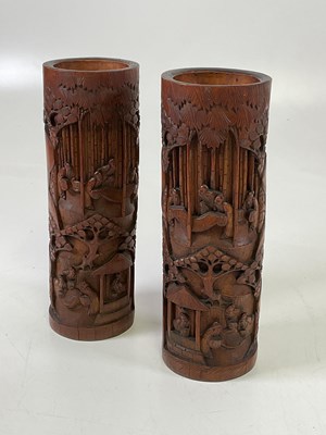 Lot 127 - A pair of Chinese bamboo brush pots, height 32cm.