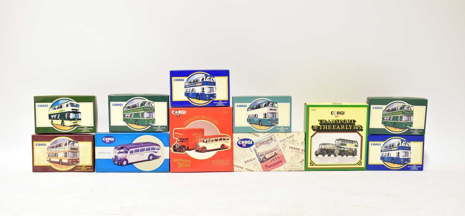 Lot 340 - CORGI; eleven diecast model buses, including...