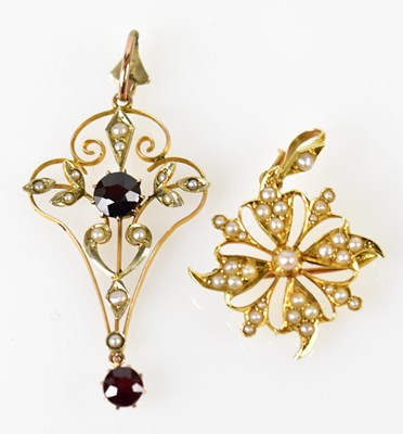 Lot 428 - An Edwardian 15ct yellow gold and seed pearl...