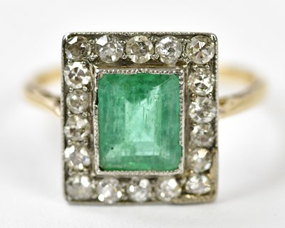 Lot 145 - A yellow and white metal emerald and diamond...