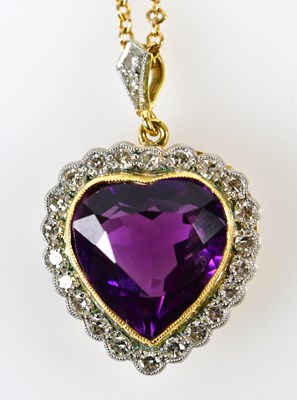 Lot 357 - An 18ct yellow gold heart shaped amethyst and...