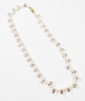 Lot 373 - A cultured pearl and pink topaz necklace with...