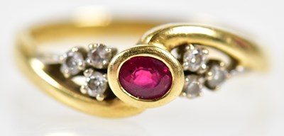 Lot 146 - An 18ct yellow gold ruby and diamond crossover...