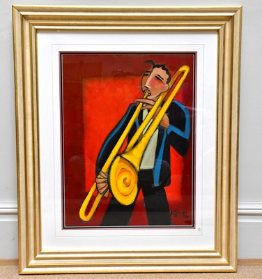 Lot 284 - MARSHA HAMMEL; oil on gesso, 'Samba - Trombone'...