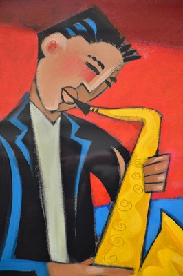 Lot 286 - MARSHA HAMMEL; oil on gesso, 'Samba - Sax',...