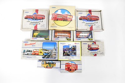 Lot 341 - CORGI; eleven model diecast buses, including...