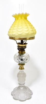 Lot 255 - ST LOUIS; a frosted and cut glass oil lamp,...