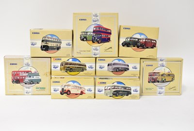 Lot 350 - CORGI; nine Corgi Classics diecast model buses,...