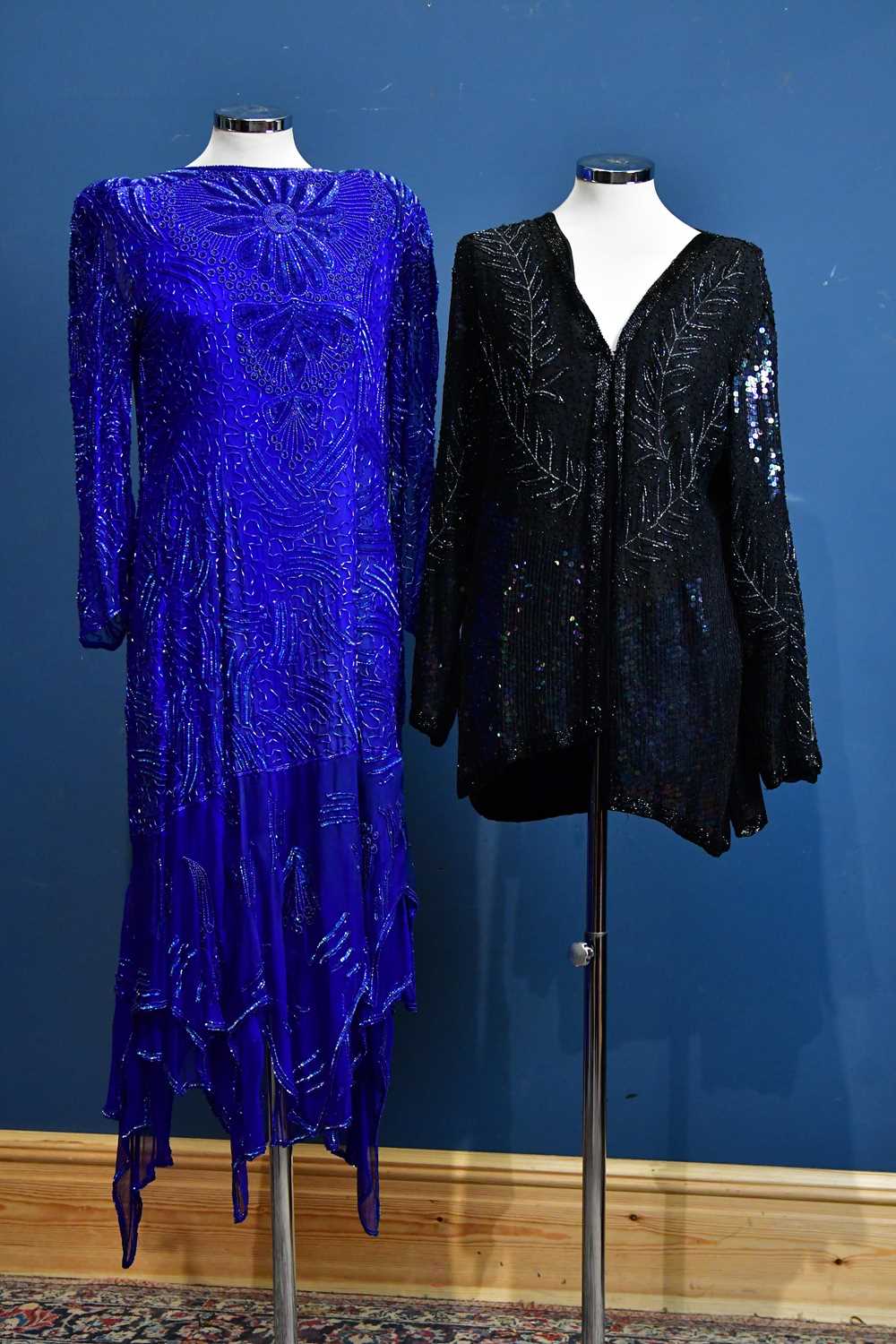 Lot 1039 - FRANK USHER; a vintage silk hand sequinned...