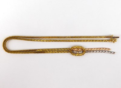 Lot 1107 - A 14K three-colour gold necklace, with white...