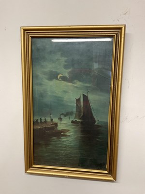 Lot 341 - UNATTIBUTED; oil on canvas, harbour scene, 57...