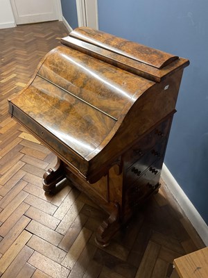 Lot 6543 - A Victorian walnut piano top Davenport, the...