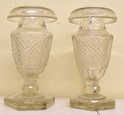 Lot 572 - A large pair of 20th century cut glass vases,...