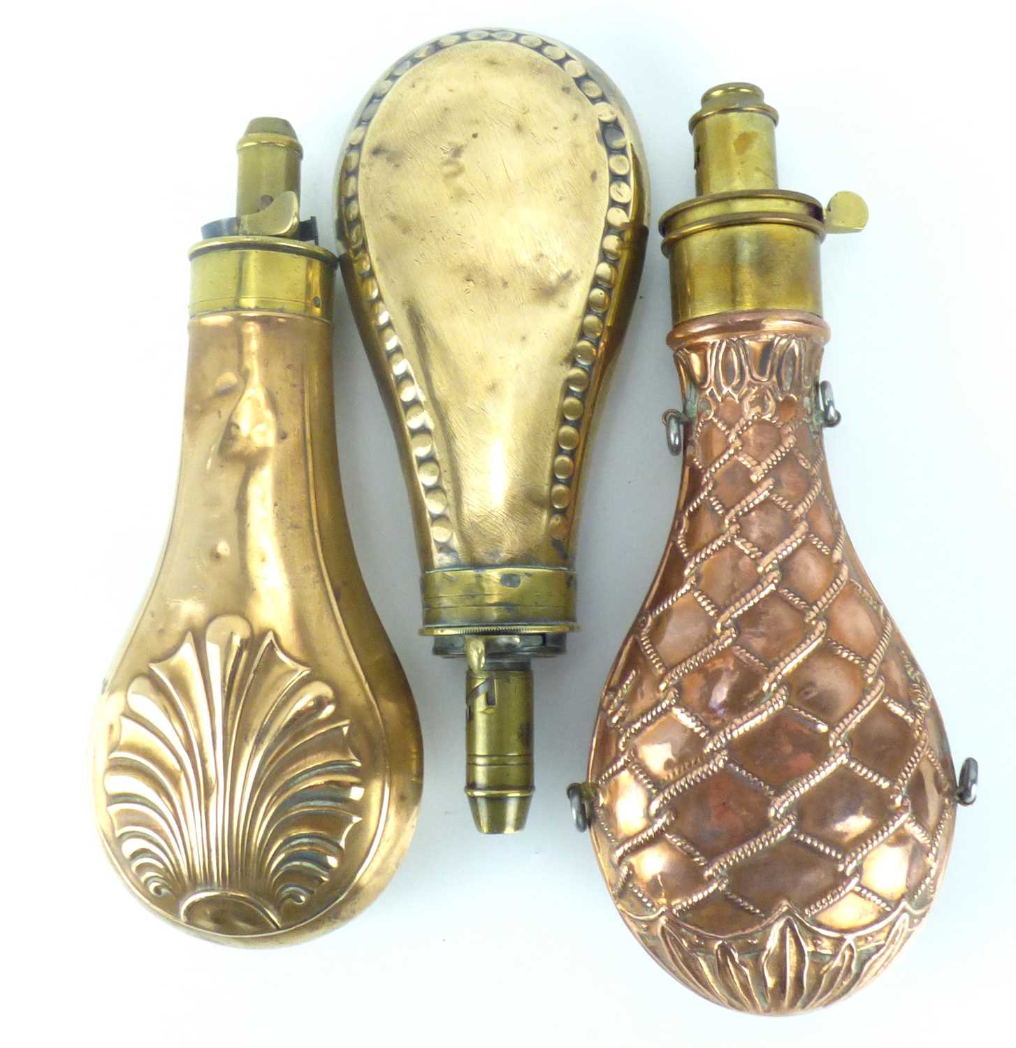 Lot 331 - Three 19th century powder flasks