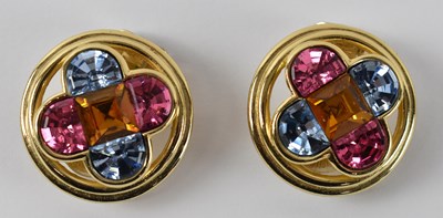 Lot 966 - CHRISTIAN DIOR; a pair of gold plated clip-on...