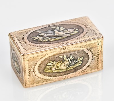 Lot 766 - A 19th century four colour gold snuff box of...