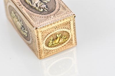 Lot 2039 - A 19th century four colour gold snuff box of...