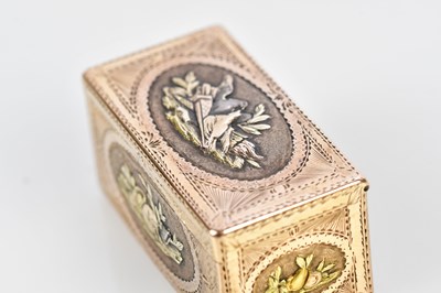 Lot 2039 - A 19th century four colour gold snuff box of...