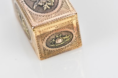 Lot 2039 - A 19th century four colour gold snuff box of...