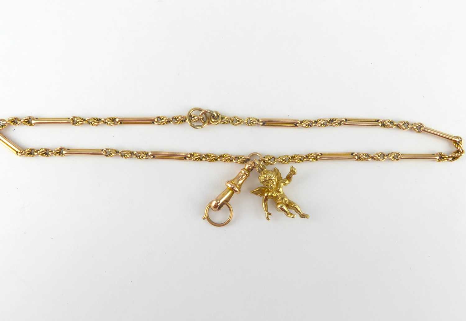 Lot 1070 - A 15ct gold bar and chain link bracelet,...