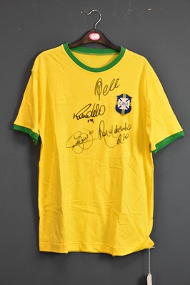 Lot 5243 - BRAZIL; a 1970s retro-style football shirt...
