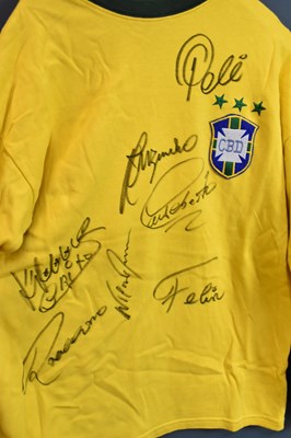 Lot 5244 - BRAZIL; a 1970s retro-style football shirt,...