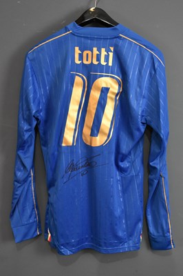 Lot 5260 - TOTTI; a signed Italy shirt, signed to the...