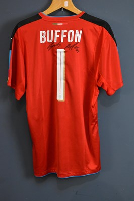 Lot 5261 - BUFFON; a signed Italy football shirt, signed...