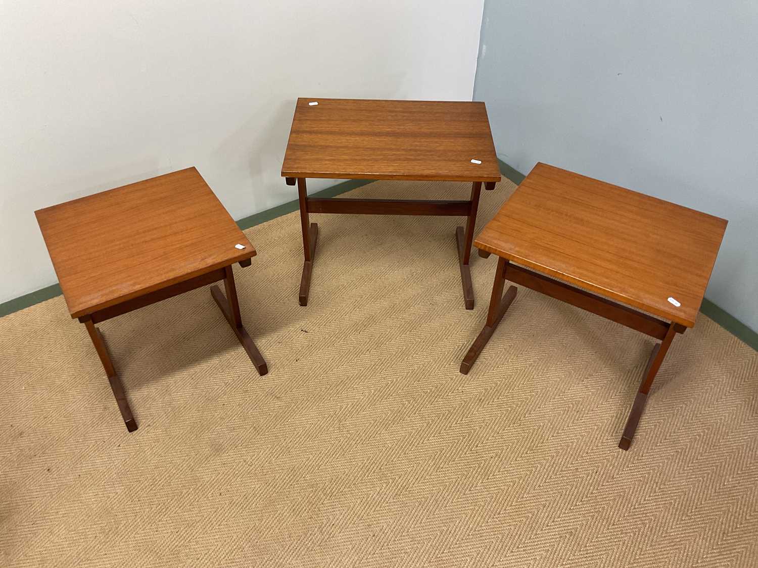 Lot 630 - Nest of three Danish tables, largest height...