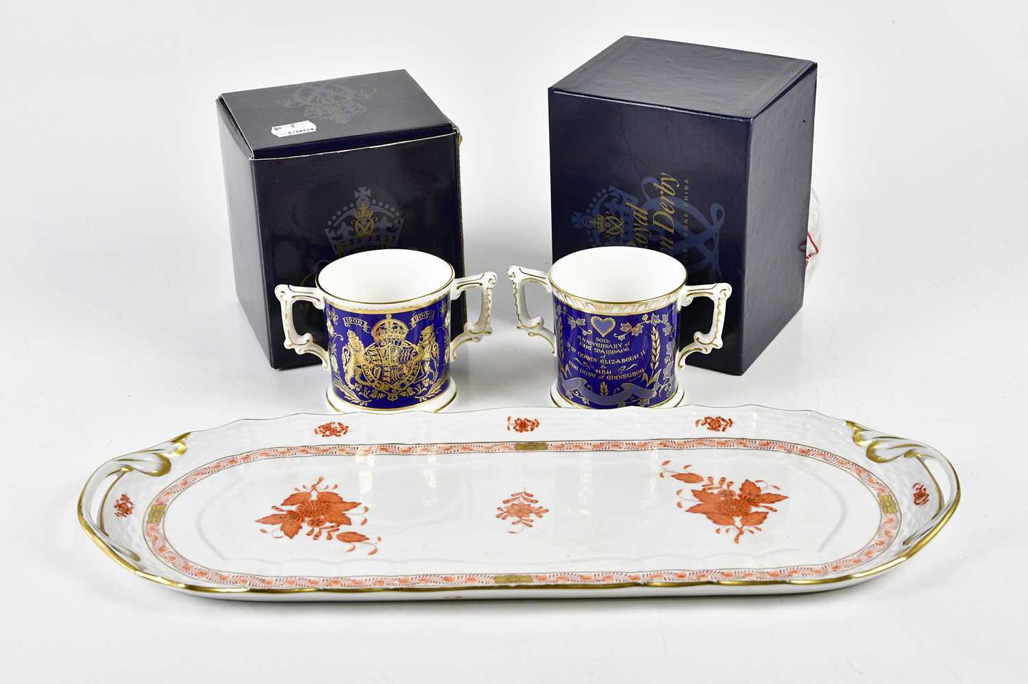 Lot 5463 - ROYAL CROWN DERBY; two boxed loving cups, and...