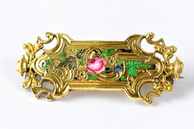 Lot 1085 - A Victorian gold and floral enamelled brooch,...