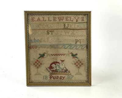 Lot 5122 - A 19th century alphabet sampler, signed 'Pussy,...