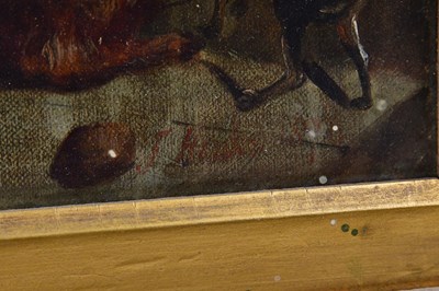 Lot 6165 - J HANKS; oil on board, dogs, signed lower...