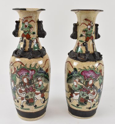 Lot 654 - A pair of Chinese crackle glazed vases,...