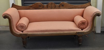 Lot 60 - An early Victorian mahogany scroll arm sofa on...